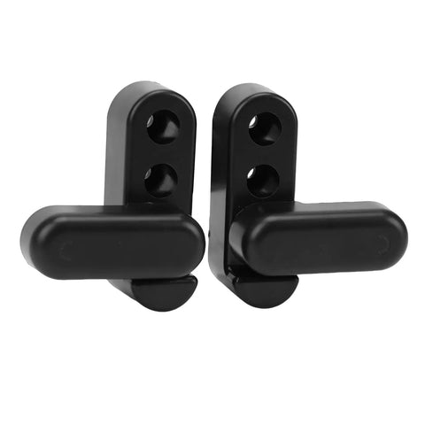 Kickass 180 Degree Rotating RV Table Lock Clip With Wicked Strong Steel Buckle For Thick Panels And Camper Trailers close-up view of black plastic clips.