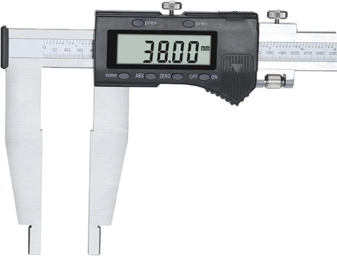 Digital Caliper 0-800mm/31.5 Inch with LCD display showing 38.00 mm measurement, designed for precise measuring.