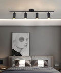 Four Light Black Track Lighting Kit With Flexible Heads Dimmable LED Indoor Ceiling Spotlight Mid Century Modern Style in bedroom