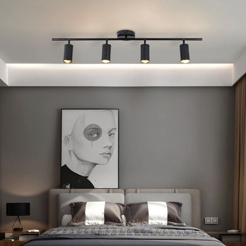 Four Light Black Track Lighting Kit With Flexible Heads Dimmable LED Indoor Ceiling Spotlight Mid Century Modern Style in bedroom