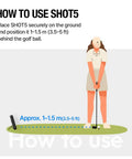 Illustration showing how to position Shot5 Golf Launch Monitor Portable Doppler Radar behind a golf ball for optimal swing analysis