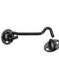 Gate Hook Latch Cabin 201 Spring Catch for Door Window with Screws, black metal hook latch shown from the side.