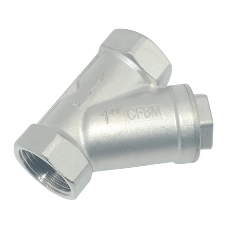 1in stainless steel WYE strainer valve CF8M SS316, Y-shaped body, side view