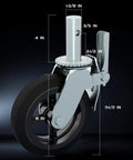 8 Inch Scaffolding Wheels Set Of 4 Heavy Duty Locking Casters 3500 Pound Rock Solid Capacity with smooth rolling brakes and round stem.