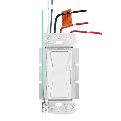 Front view of 0-10V LED Dimmer Switch for dimmable lights with wires, no brainer setup, works with various bulbs, wall plate included.