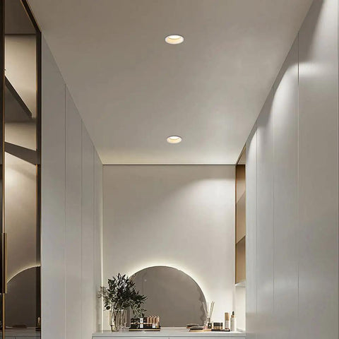 JUDYSSY Lighting 5W/7W/10W LED Recessed Downlight Retrofit Kit, Off-White Matte Finish, Baffle Trim installed in modern ceiling.