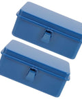 Heavy Duty Metal Tool Box Pair In Blue Thick Iron Construction With Sturdy Latches Portable Trunk Storage For Your Ride Or Home Workshop Solid Setup stacked at an angle.