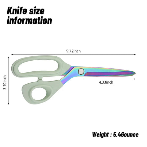 Heavy Duty Fabric Scissors With Titanium Coated Stainless Steel Blades For Leather Sewing And Tailoring 9.8 Inch Multi Purpose Shears That Cut Over 20 Layers Of Fabric With Comfortable Ergonomic Handles For All Your Crafting Projects. 9.72-inch blade size diagram