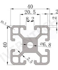 Technical drawing of Two Pack 400mm 4040 T Slot Aluminum Extrusion Black Anodized European Standard for DIY CNC and 3D printers.