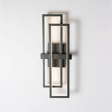 Sleek Black LED Wall Light Sconce 20W 1800 Lumen Triac Dimmable Indoor Fixture, geometric design, front view.