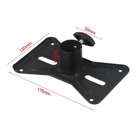 Rotatable 35Mm Metal Speaker Mount Adapter Top Cap for DJ Tripod Stand showing measurements and adjustable angle.