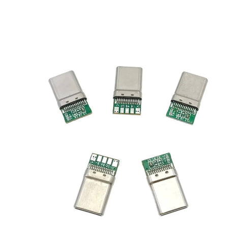 USB Type C PD 20W Plug And Receptacle PCB Board Adapter For Soldering Wire And Cable High Current Support 5 Pin Male Receptacle Pack Of 20 Pieces