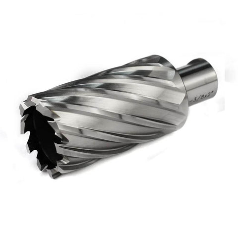 Oscarbide annular cutter, 1-3/8 in dia, 2 in depth of cut, Weldon 3/4 in shank, angled view