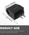 Universal AC To DC Power Converter Adapter turns any wall outlet into a car cigarette lighter socket, compact size black design.
