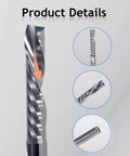 Front view of a 1/8 in down-cut single-flute O-flute end mill for CNC routers; 1/8 in dia, 1 in cutting length, pack of 5