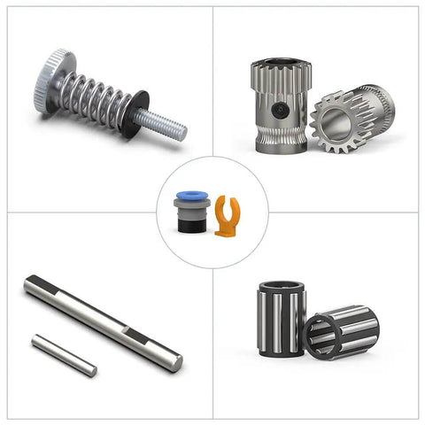 Dual Gear Extruder Hardware Kit For 3D Printer Upgrades Compatible With Two Four BMG Extruder components on display
