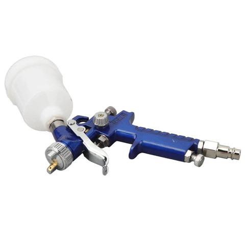 Heavy Duty HVLP Paint Sprayer Gun With 1.0 Mm Gravity Feed Nozzle for Auto Repair and Wood Finishing, blue aluminum design.