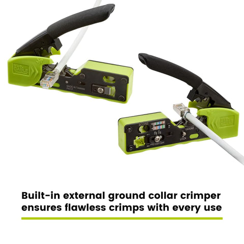 All In One RJ45 Crimp Tool For Pass Through Connectors, Cut, Score, And Strip, Works With Cat5e, Cat6, Cat6A Shielded And Unshielded Cabling