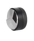 Top Shelf Espresso Distribution Tool With Adjustable Palm Tamper Fits 58mm Portafilter showing polished stainless steel and black grip.
