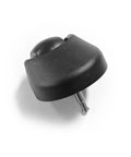 Close-up of front rubber caster wheel with metal axle pin for robot vacuum cleaner