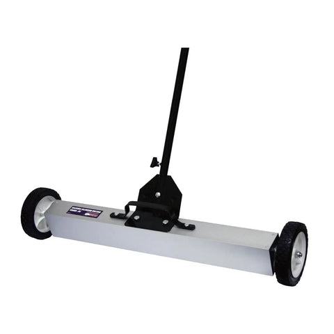 Makes Garage And Job Site Cleanup A Breeze With This Heavy Duty 30 Inch Magnetic Sweeper, featuring robust wheels and handle.