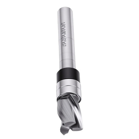 Heavy Duty Carbide Flush Trim Router Bit With Top Bearing Guide For Sleek Wood Trimming And Slotting Jobs 3/8 Inch Diameter Blade close-up view