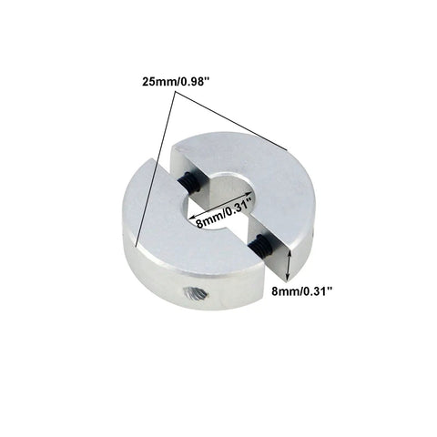 Silver Double Split Design Aluminum Alloy Two Piece Clamp On Shaft Collars, Five Sixteenth Inch Bore, One Inch Outer Diameter, Industrial Use