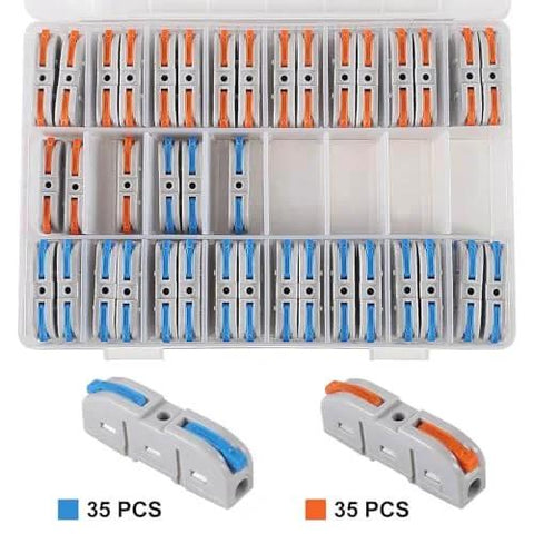 70 Piece Lever Wire Connector Kit For Quick Connect Splicing, Reusable Inline Terminals For 28 To 12 AWG Wires in storage case