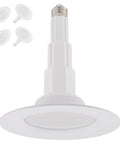 Slick LED Recessed Retrofit Light Delivers A No Sweat Install And Straight Threads Into Standard 4 5 Or 6 Inch Housing Can With A Snappy Telescoping Arm And Five Adjustable CCT Levels For Crisp Ceiling Glow Pack Of Four - white downlight with adjustable arm and four mounting clips.