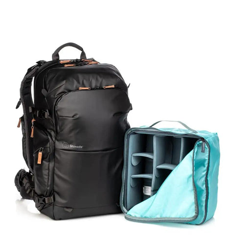Explore V2 30 Starter Kit Camera Backpack For Travel And Outdoor Adventures, black backpack with medium core unit shown.