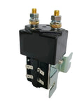 Badass Heavy Duty Dc Contactor Solenoid Relay For Electric Vehicles And Golf Carts Replaces Sw180 12V 24V 36V 48V 72V 80V With Built In Micro Switch For Sweet Rides Upgrades, side view showing terminals and metal brackets.