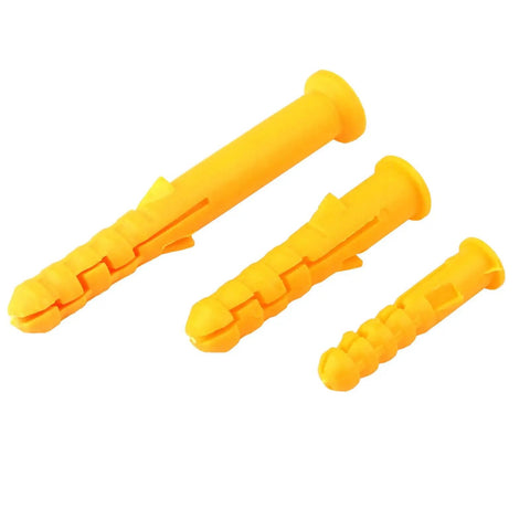 Yellow Plastic Expansion Anchor Kit With Zinc Plated Self Tapping Screws For Drywall Concrete Brick Hollow Walls 8mm Wall Plugs