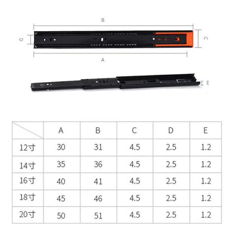 Diagram of Heavy Duty Ball Bearing Drawer Slides With Soft Close Telescoping Drawer Runners Full Extension 450mm