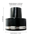 Front view of 4 Inch To 2-1/4 Inch Dust Collector Reducer Adapter For Shop Vac Hoses With ABS End Rubber Boot And Steel Hose Clamp