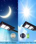 10000LM Solar Outdoor Lights Dusk To Dawn Security Flood Light 6000K with Remote Control showing night and day use