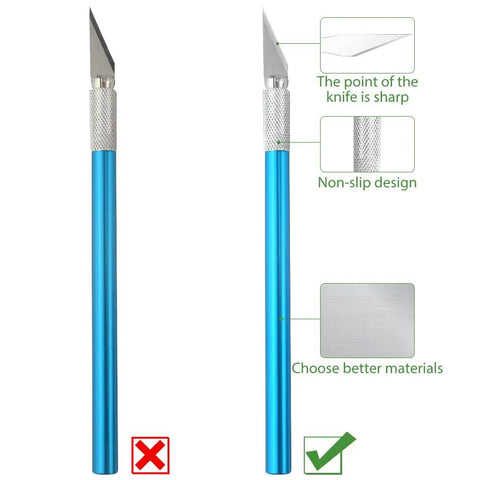 Precision knife with sharp blade and non-slip blue handle from Pro 9 Piece Model Tools Kit For Gundam And Car Model Building Dope Hobby Craft Set