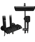 RIBEUJIZS Digital Display Bathroom Shower Faucet Sets, black digital system with rainfall head and handheld shower.