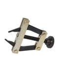 Side view of roller chain connecting puller holder tool with black frame and brass plates.