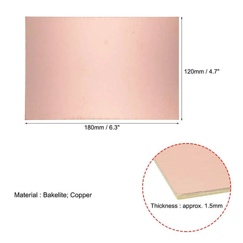 Single Sided Copper Clad Laminate PCB Circuit Board Kit 180x120mm 7.09x4.72in 1.5mm Thick for DIY Prototyping Maker Projects