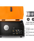 140Amp MIG Welder Flux Core Gasless 110V Inverter with open cover displaying wire feed mechanism and spool for DIY welding
