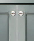 Premium Polished Nickel Cabinet Knobs Two Pack Solid Heavy Duty Handles For Drawers Dressers Bathrooms on grey cabinets.