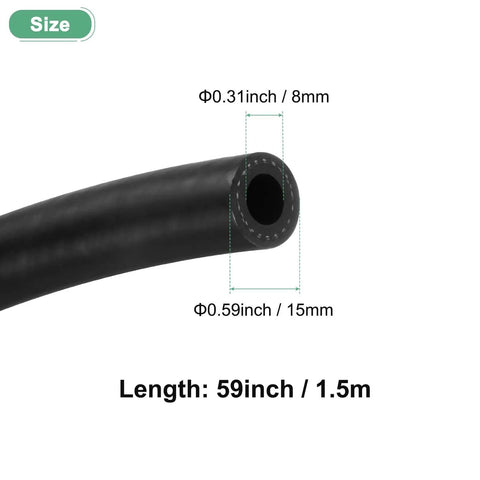 Fuel Line Hose 5/16 Inch 8mm ID 15mm OD 4.9 Ft NBR Rubber showing cross-section with dimensions and length