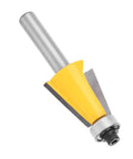 Fabater 8mm Chamfer Router Bit with Bearing, Perfect For Woodworking Bevel Edging Milling Cutter On MDF Solid Wood And Particleboard At 15 Degree Angle With YG6 Alloy Trimming Tool, showing sharp angled blade.