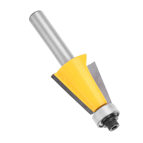 Fabater 8mm Chamfer Router Bit with Bearing, Perfect For Woodworking Bevel Edging Milling Cutter On MDF Solid Wood And Particleboard At 15 Degree Angle With YG6 Alloy Trimming Tool, showing sharp angled blade.