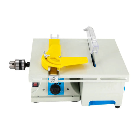 5 In 1 Mini Lapidary Saw And Polishing Kit With 750W Gem Jewelry Grinder, top view showing cutting surface and yellow handle