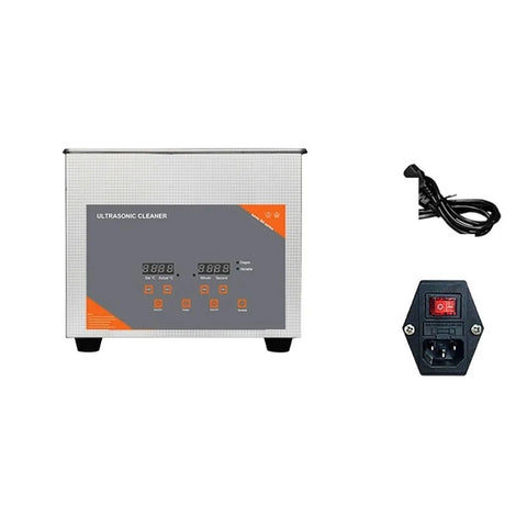 Heavy Duty 3 Liter Ultrasonic Cleaner Machine With Digital Timer And Heating Tank For Vinyl Records Carburetors Injectors Brass Auto Parts Engine Components Cleaning with control panel and power cord.