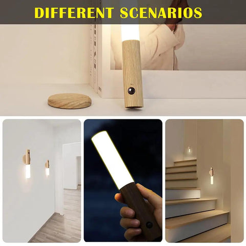 Handmade Walnut Wood Motion Sensor Night Light Two Pack Wireless LED Wall Sconces No Fuss Magnetic Mount Indoor Lighting