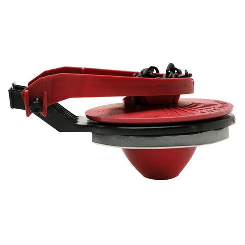 PerforMAX Universal Toilet Fill And Flush Valve Repair Kit With 2 Inch Flush Valve in red and black, side view
