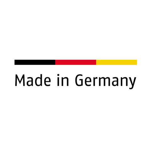 Text 'Made in Germany' beneath black, red, yellow horizontal bars on white background