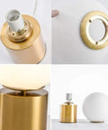 11 Inch Modern Gold Globe Table Lamp With Milk White Glass Shade And Sturdy Metal Base, parts and assembly details